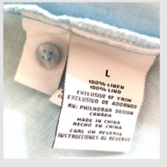 NWOT Nicole Miller Linen Button Up 3/4 Roll Tab Sleeve Top Pockets sz L Sky Blue - Picture 9 of 14